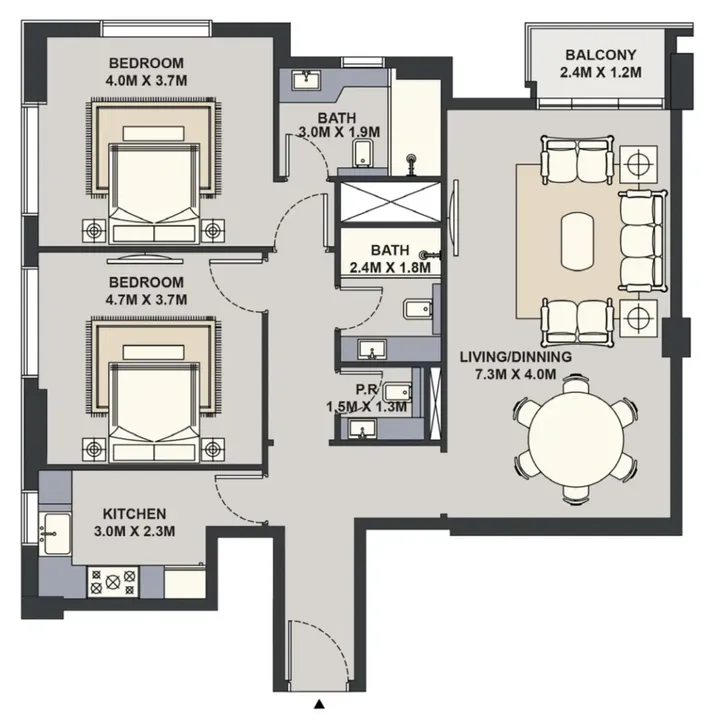 2 BR floor plan