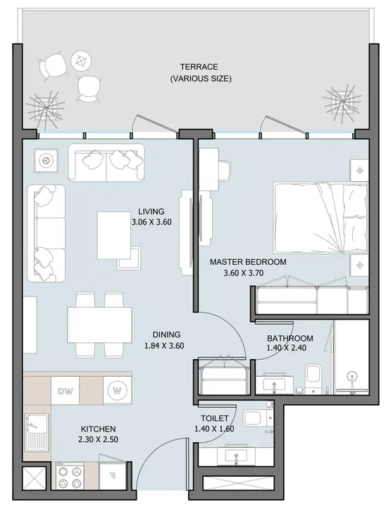 1 BR floor plan