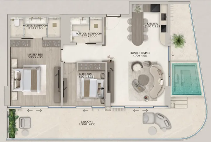2 BR floor plan