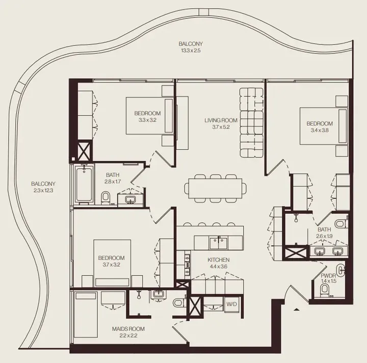 3 BR floor plan