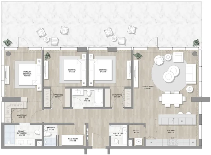 3 BR floor plan