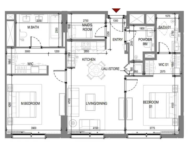 2 BR floor plan