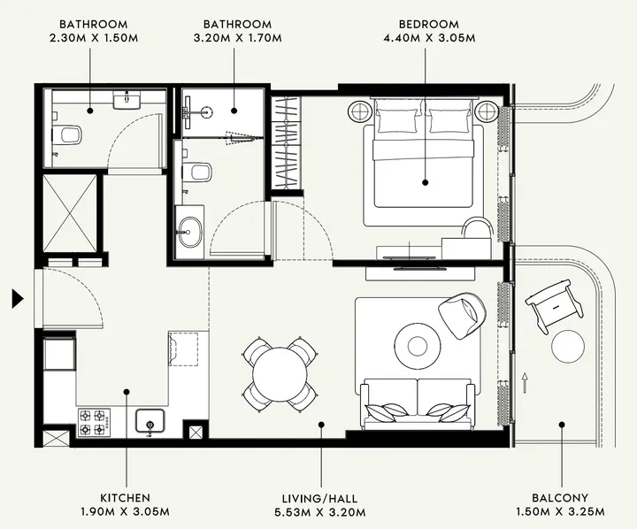 1 BR floor plan