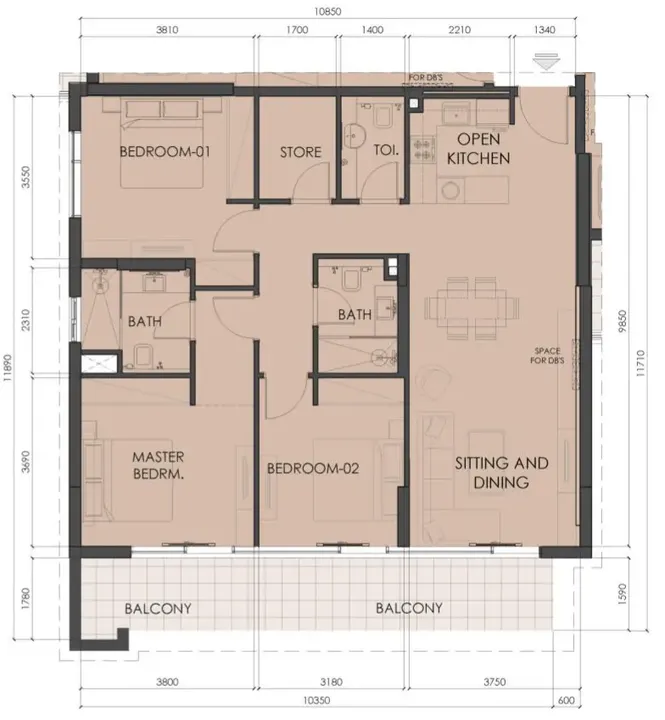 3 BR floor plan