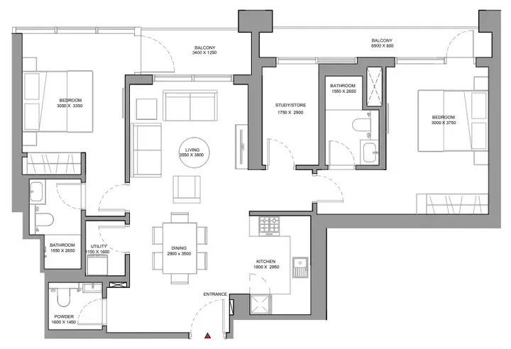 2 BR floor plan