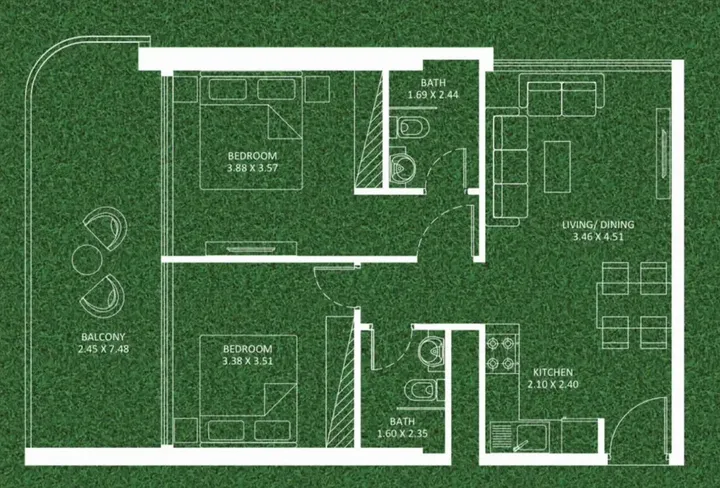 2 BR floor plan