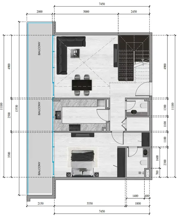 3 BR floor plan