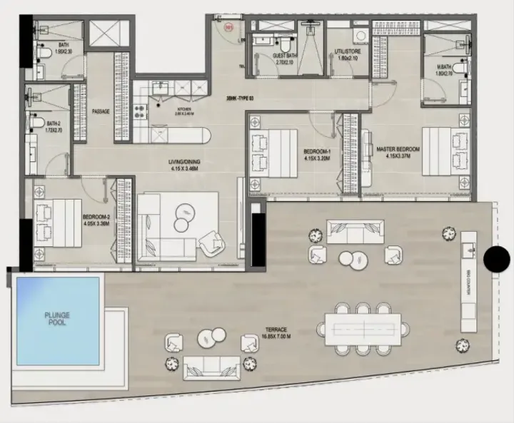 3 BR floor plan