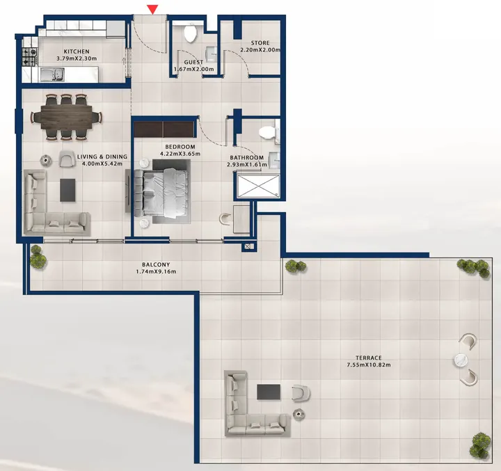 1 BR floor plan