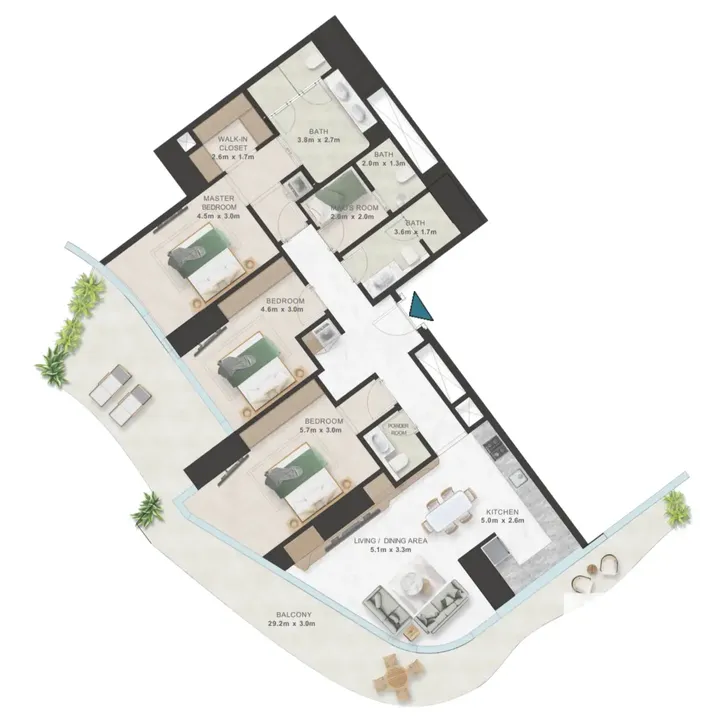 3 BR floor plan