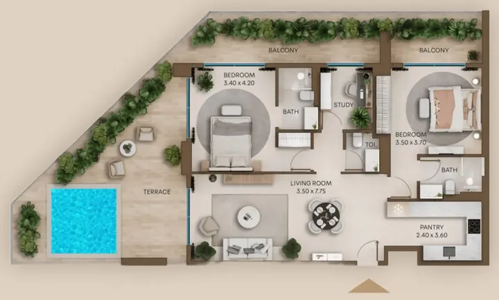 2 BR floor plan