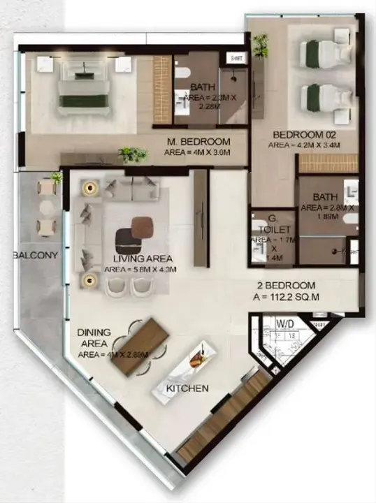 2 BR floor plan