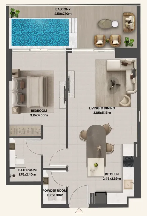 1 BR floor plan