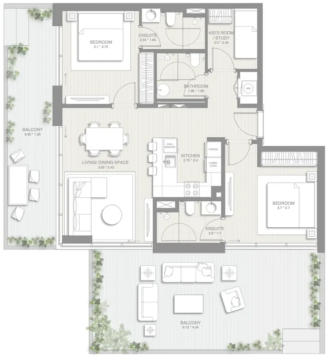 2 BR floor plan