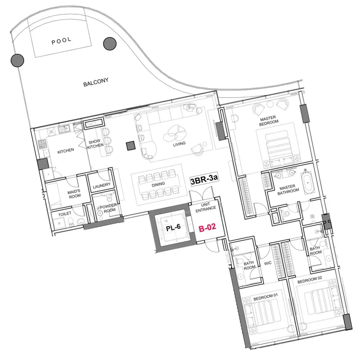 3 BR floor plan