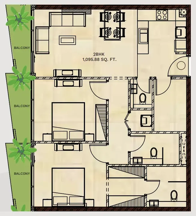 2 BR floor plan