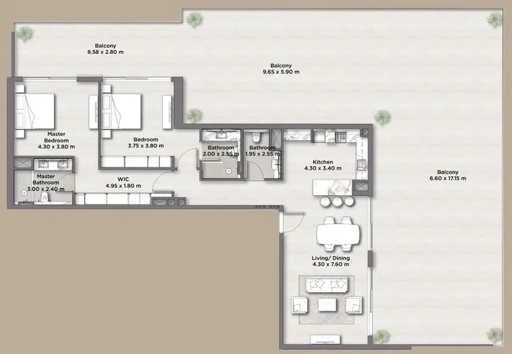 2 BR floor plan
