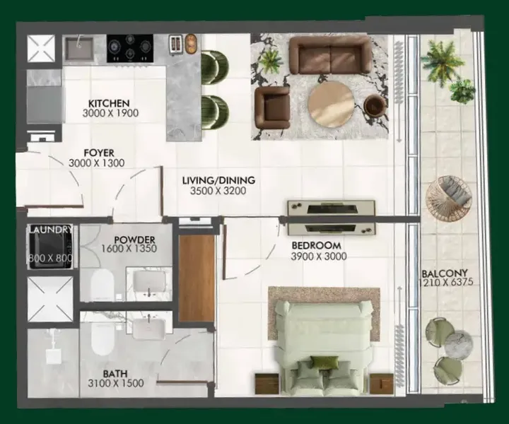 1 BR floor plan