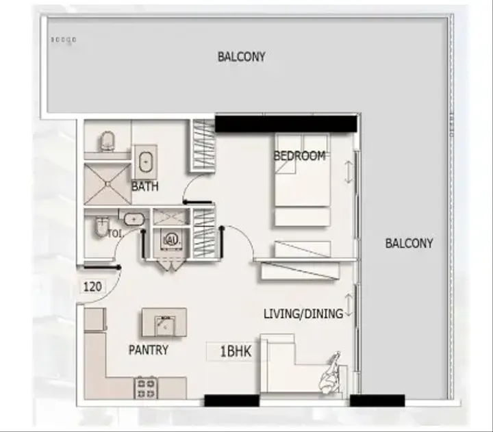 1 BR floor plan