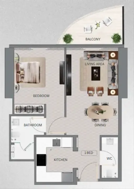 1 BR floor plan