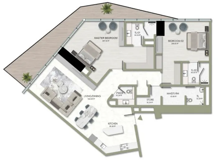 2 BR floor plan