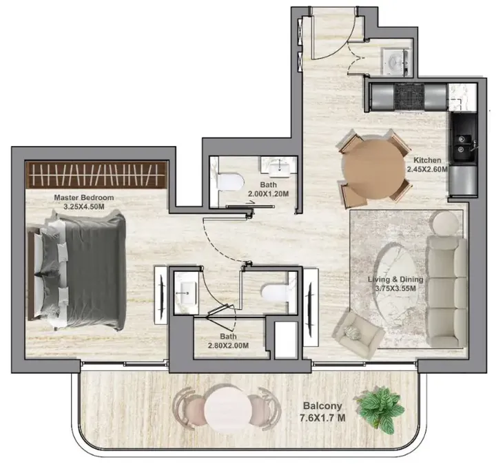 1 BR floor plan