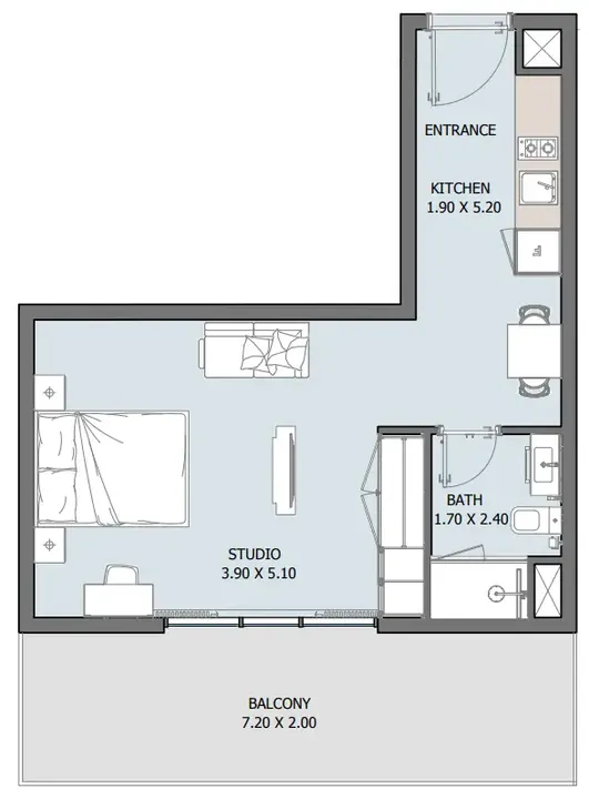 1 BR floor plan