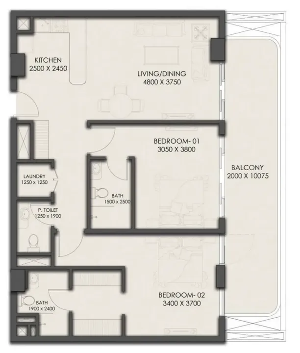 2 BR floor plan