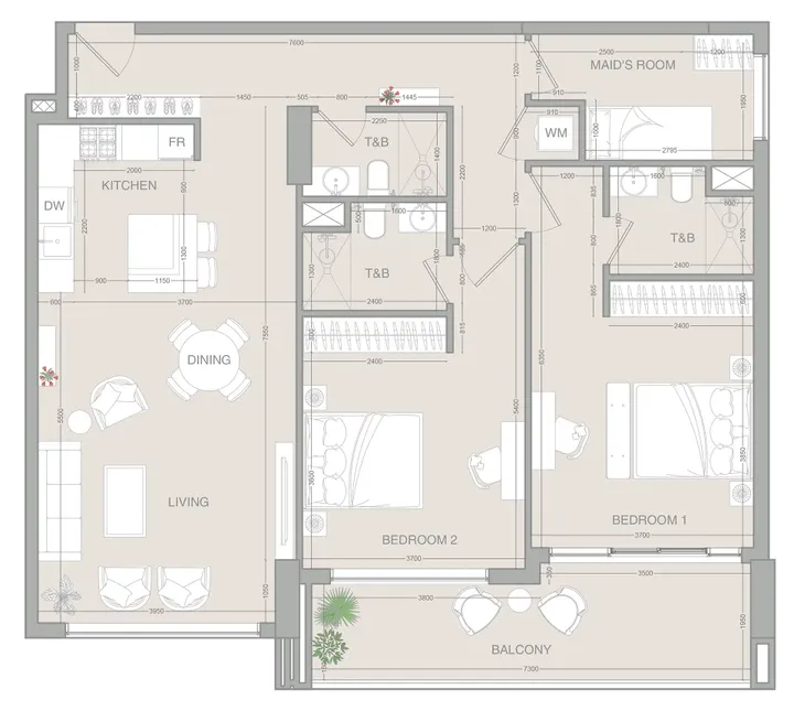 2 BR floor plan