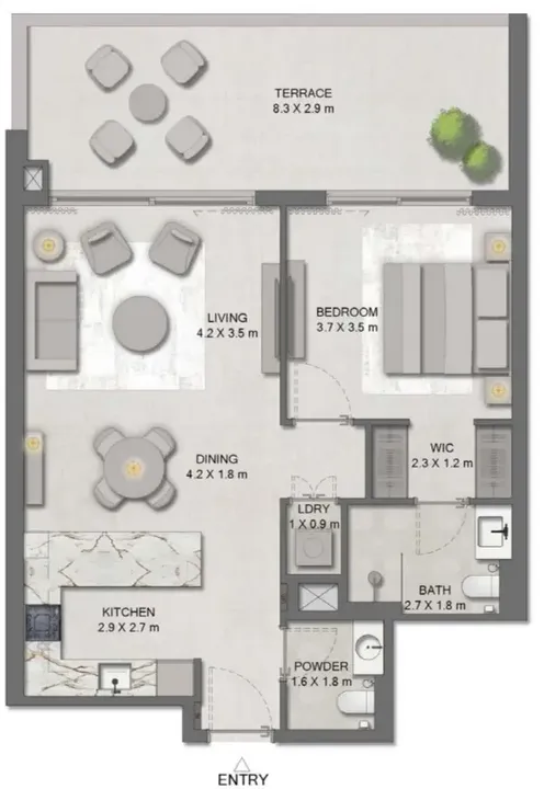 1 BR floor plan