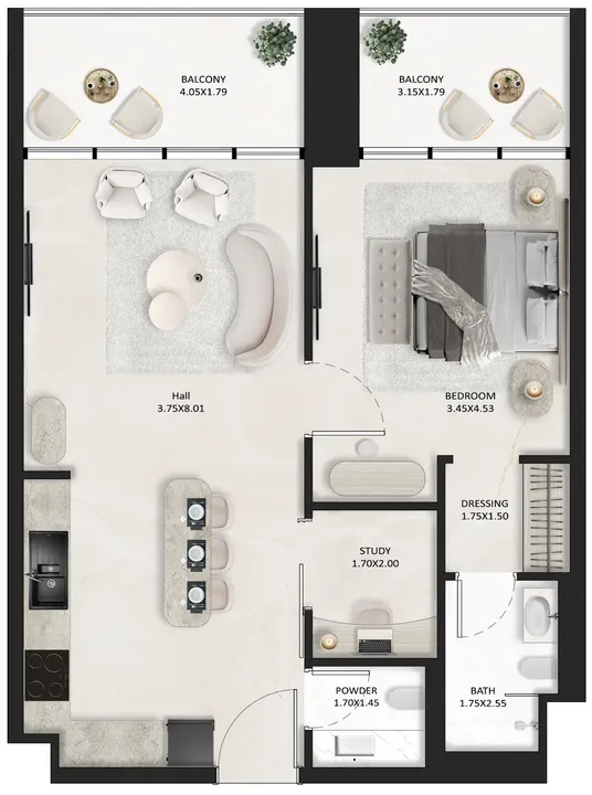 1 BR floor plan