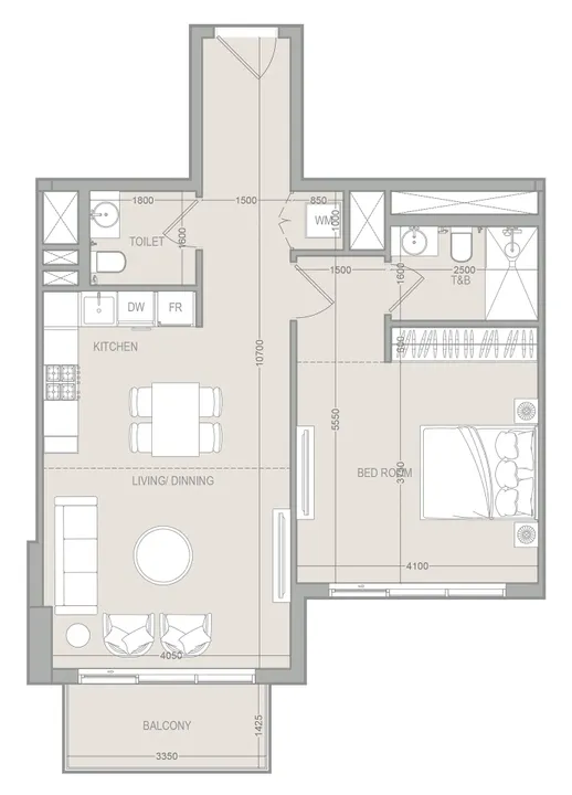 1 BR floor plan