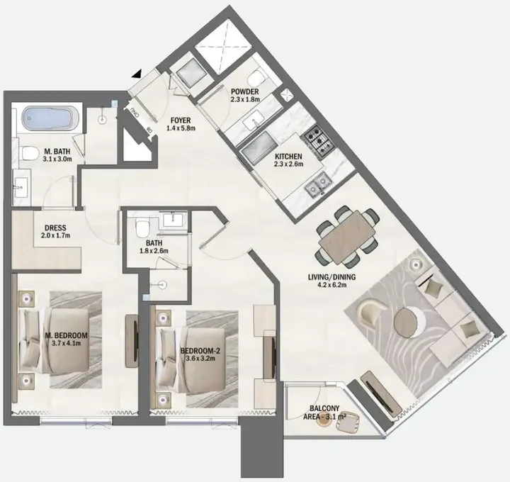 2 BR floor plan