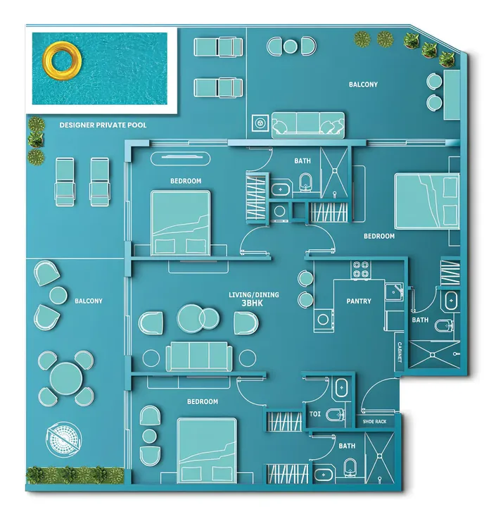 3 BR floor plan