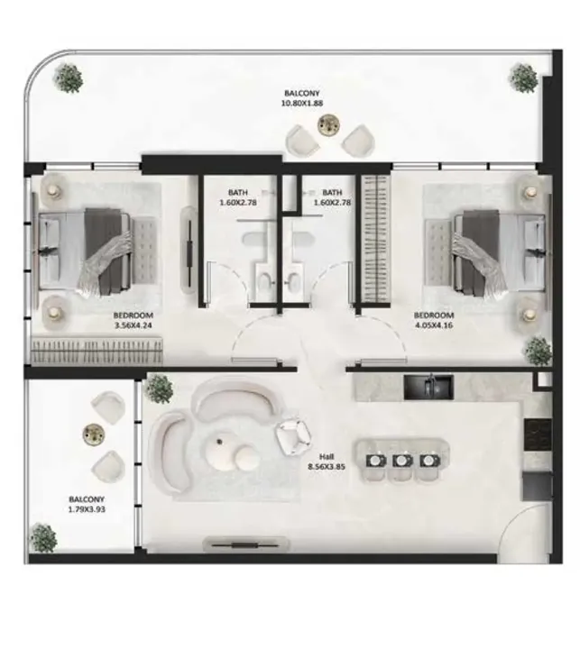 2 BR floor plan