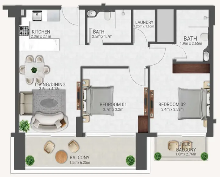2 BR floor plan
