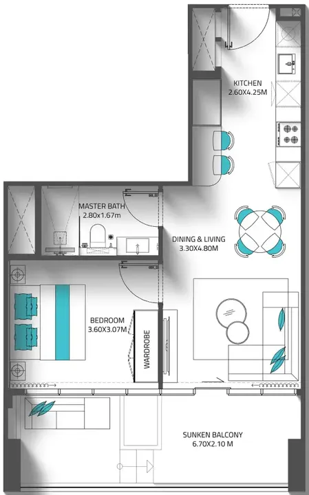 1 BR floor plan