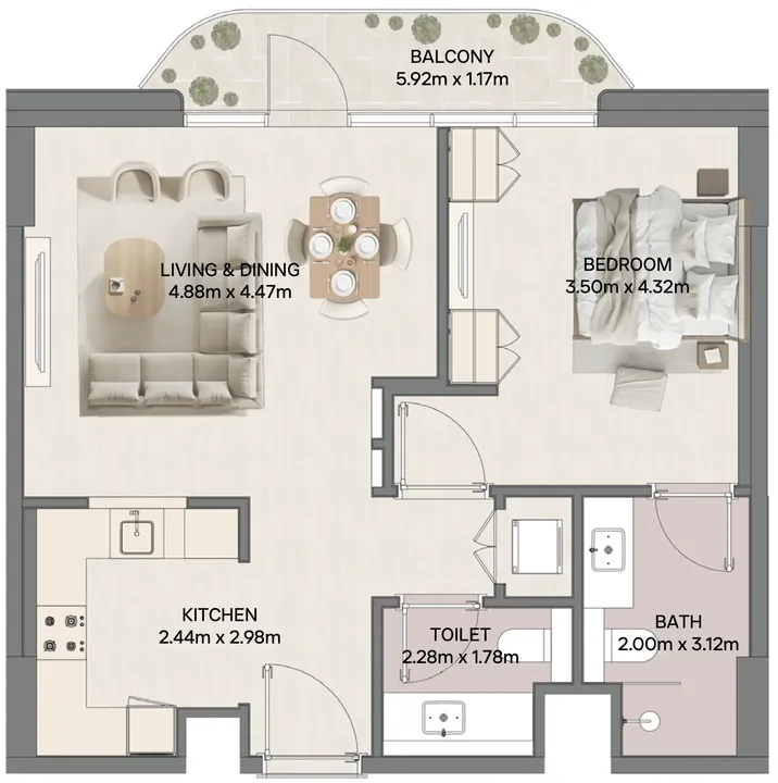 1 BR floor plan