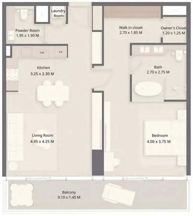 1 BR floor plan