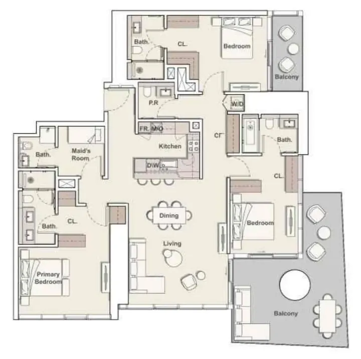 3 BR floor plan