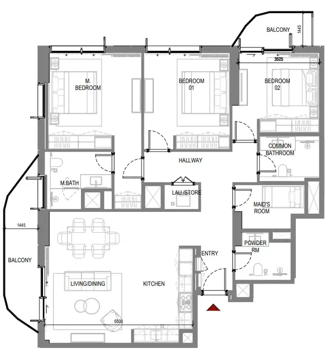 3 BR floor plan