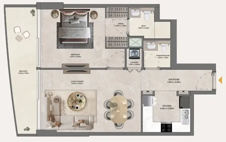 1 BR floor plan