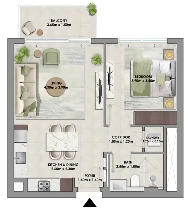 1 BR floor plan
