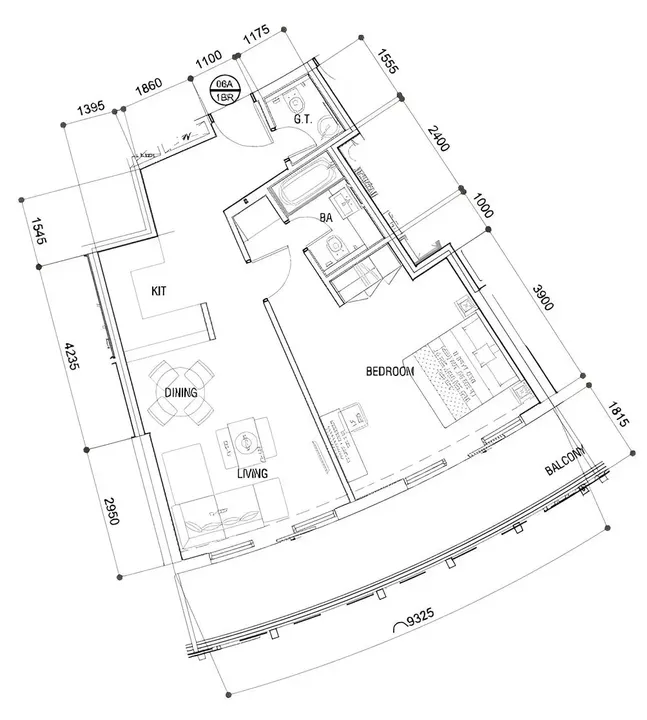 1 BR floor plan