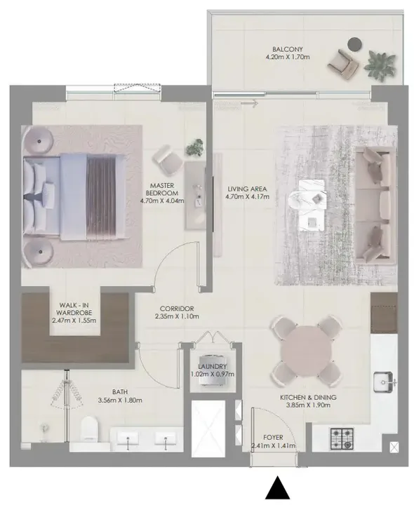 1 BR floor plan