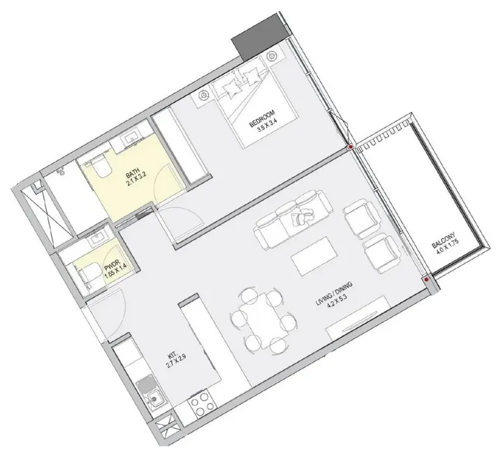 1 BR floor plan