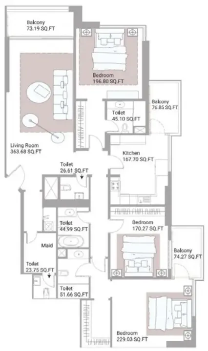 3 BR floor plan