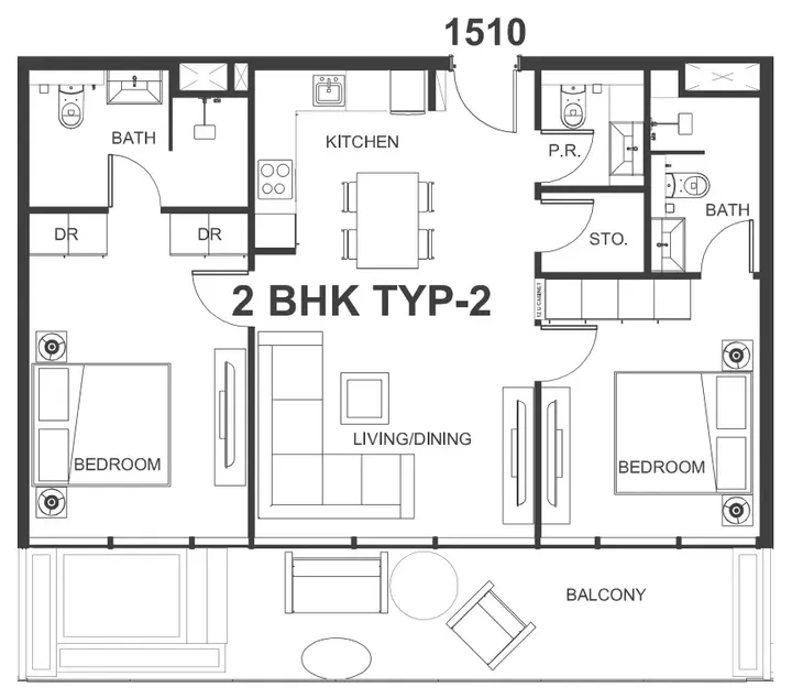2 BR floor plan