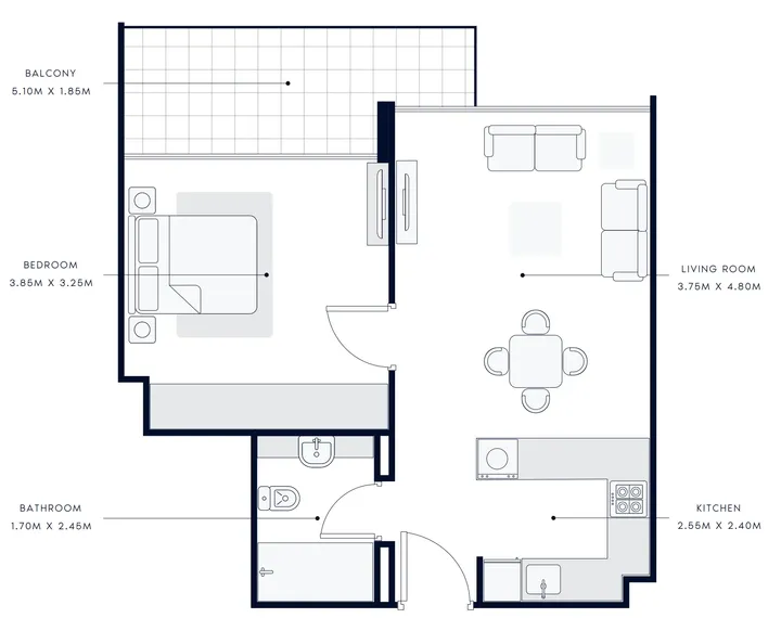 1 BR floor plan