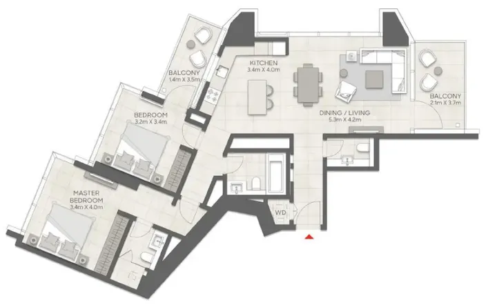 2 BR floor plan